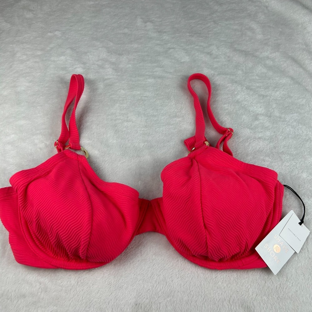 Shade & Shore Bikini Top Women 36DD Pink Ribbed Stretch Removable Pads Underwire